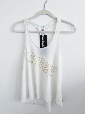 Zumba Fitness White Tank with Metallic Gold Logo